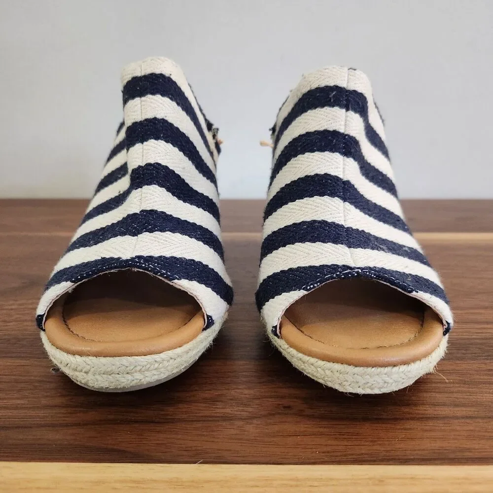 Lane Bryant Espadrille High Wedge Slip On Slide Jute Striped Sandal Shoe 10W